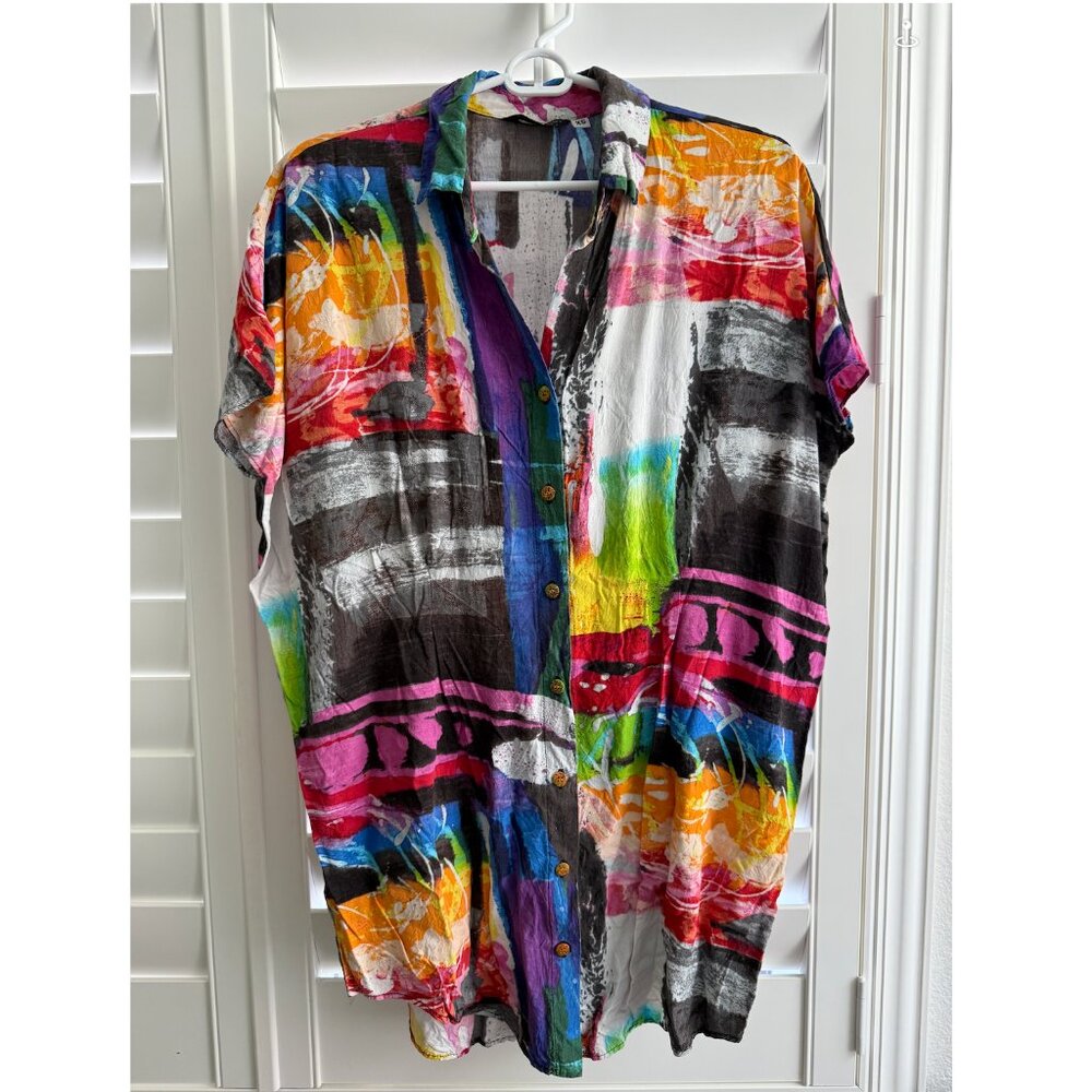Vintage Jams World Shirt Dress Coverup Graffiti Artsy Abstract Print